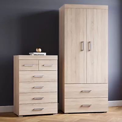 Sonoma Oak Effect 2 Door Wardrobe & 4+2 Chest Of Drawers Bedroom Furniture 6 Set • £192.95