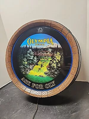 Olympia Beer Ask For Oly Waterfall Barrel Sign Lights Up But No Motion *Read  • $149.99
