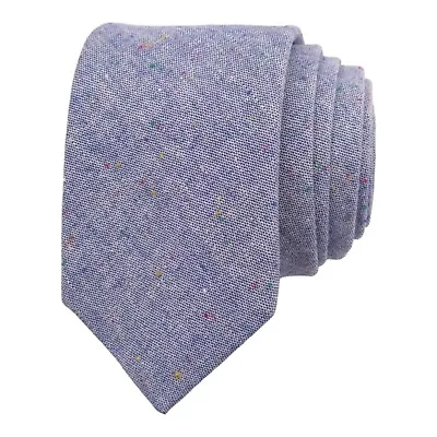 BEDFORD BROOME Mens Slim Linen Tie Blue Solid Narrow Dress Suit Woven Necktie • $12.78