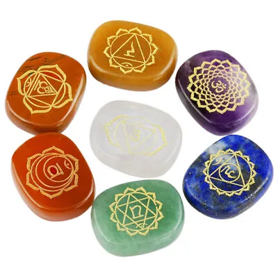 Healing Crystal 7 Chakra Polished Engraved Palm Pocket Gem Stones Reiki Energy • $16.99