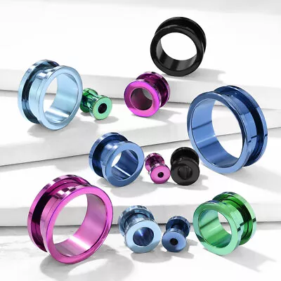 $9.75 • Buy PAIR PVD Plated Screw Fit Tunnels Steel Plugs Earlets Earrings Gauges