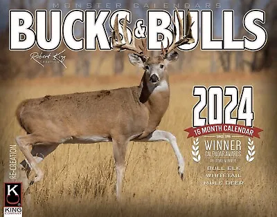 2024 Bucks & Bulls Wall Calendar | Deer Elk-The KING Company (FREE SHIPPING) • $14.99