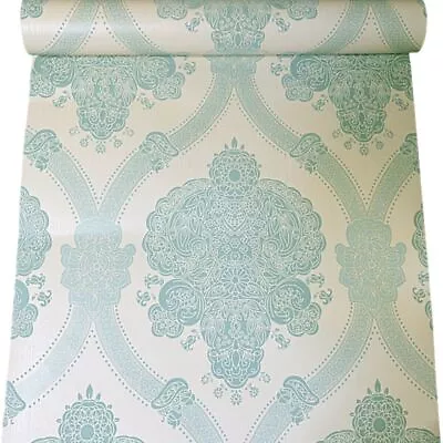 Cream Teal Wallpaper Green Blue Mix Regent Damask Textured Feature Holden 65021 • £6.26