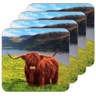 Lesser And Pavey Highland Cow Or Coo Design Beautiful Set Of 4 Coasters • £5.50