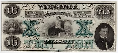 1862 $10 Virginia CR-9 Obsolete Currency Watermarked TEN Choice Uncirculated • $195