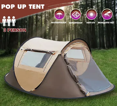 $58.95 • Buy Waterproof Instant Up Beach Camping Tent 3 Person Pop Up Tents Family Hiking Dom