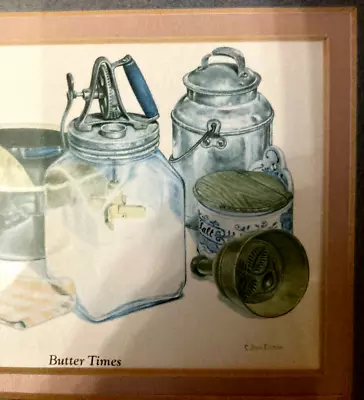 VINTAGE C. Don Ensor Limited Edition Print  FRAMED   BUTTER TIMES   Churn Crock • $18.50