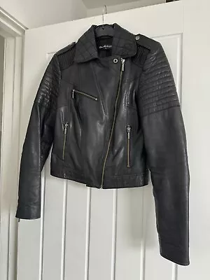 Miss Selfridge Genuine Leather Black Biker Jacket Size 8  • £50