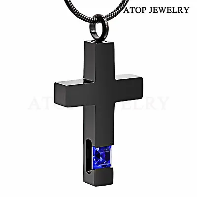 Cross Crystal Urn Necklace For Ashes Cremation Locket Pendant Memorial Jewelry • $10.52