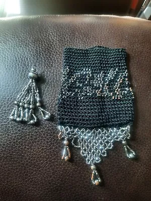 Vintage Beaded Coin Purse Possibly Handmade.  Black W/beads.  Issues Noted • $12