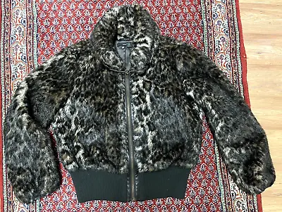 Zara Faux Fur Jacket Size XL Leopard Animal Print Warm Full Zip Lined Neck Chain • $25.99