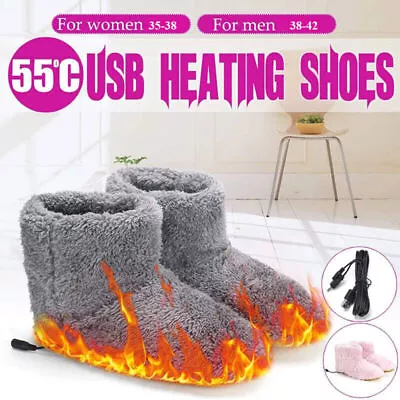 £8.49 • Buy Men Women USB Electric Foot Warmer Heating Shoe Plush Slipper Heated Washable UK