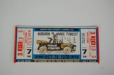 1978 Auburn - Wake Forest Football Full Unused Ticket • $9.99