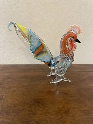 6” Murano Style Hand Blown Art Glass Rooster Figurine Multi Colored • $44.30