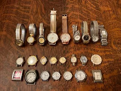 Lot Of 24 Old Vintage Watches(9) & Watch Dials(15) Various Makes Brands UNTESTED • $85