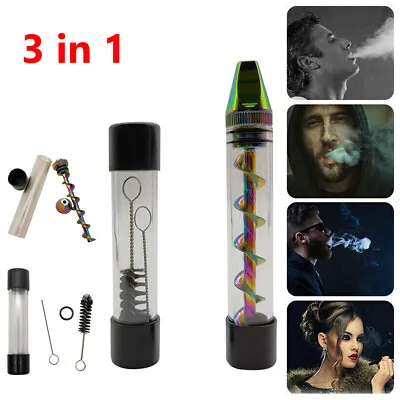 Glass Mini Tube Twisty Blunt Smoking Pipe Blunt Metal Tip W/ Cleaning Brush • $11.39