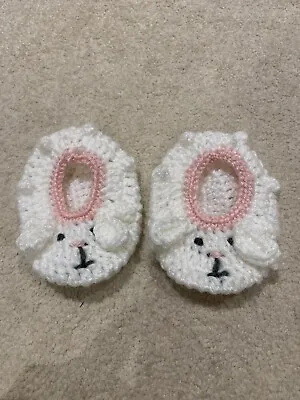 Handmade Crochet Baby Girl Bunny Shoes Socks Size 0-6 Months 🐰🐰💕💕💕 • £5.75