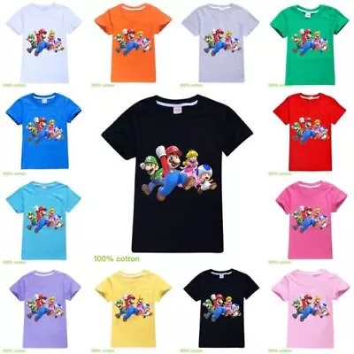 Super Mario Kids Boys Girls Print Casual Short Sleeve T-shirt Cotton Tshirt Top • £8.68