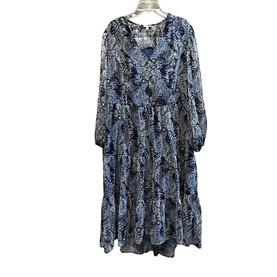 Joie Womens Dress Size XXL Blue Peasant Floral MIDI Tiered Ruffles Long Sleeve • $20.82