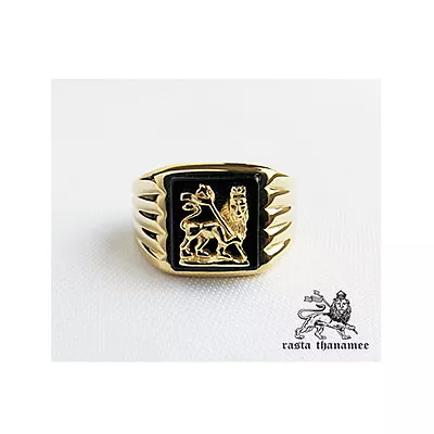 Original Rasta Thanamee Lion Onyx 18k Gold Plated .925 Silver Ring Sz 8 • £132