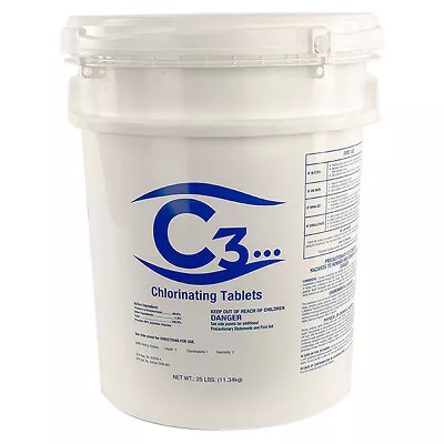 C3... 3  Stabilized Trichloro Chlorine Tablets For Swimming Pools (Choose Size) • $104.04
