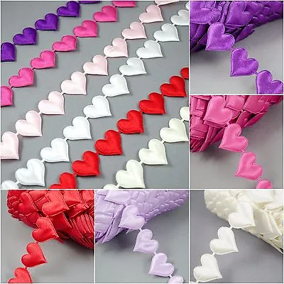 PUFFY Satin 25mm Wide Hearts Love Crafts Ribbon Lace Love Wedding Cut Valentine • £1.50