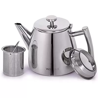 Stainless Steel Tea Pot With Infuser Keeps Heat Thanks To Its Double Wall Silver • $53.37