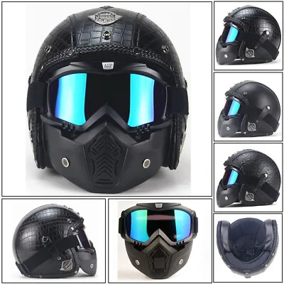  Motorcycle Helmet Open Face Deluxe PU Leather Street Bike Scooter Helmet M/L/XL • $89.99