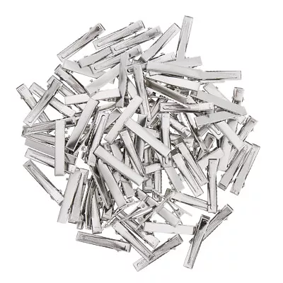 £5.40 • Buy 50x Silver Metal Flat Hair Clips Pins Slides Grip DIY Bow Barrette Bulk