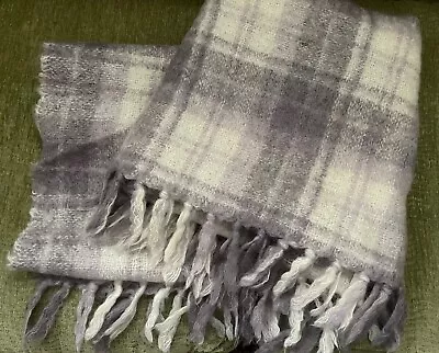 Donegal Design Made In Ireland Mohair Wool Purple White Plaid Blanket 55 X59  • $36