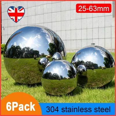 6 Pcs Gazing Balls Stainless Steel Garden Shiny Chrome Home Patio Pond Ornaments • £20.99