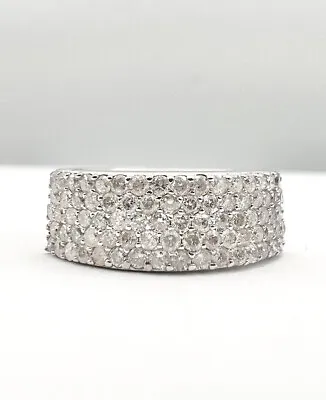 Designer 14k White Gold 1.20ct Micro Pave Diamond Half Eternity 5 Row Band Ring • $749