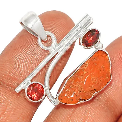 Natural Mexican Opal Rough & Garnet 925 Sterling Silver Pendant XGB CP9706 • $18.99