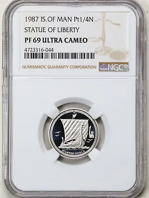 Isle Of Man 1987 1/4oz Proof Platinum Noble PF69UCAM NGC 4723316-044 • $489