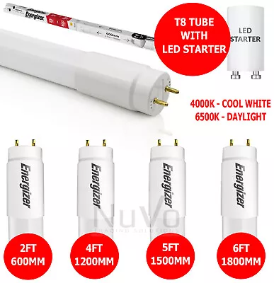 Energizer T8 LED Tubes Fluorescent Replacement 2ft 4ft 5ft 6ft - Cool / Daylight • £7.95