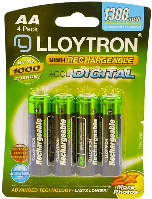 4 Lloytron AA Rechargeable Batteries 1300 MAh NiMH Phone Remote Camera HR6 Accu • £4.59