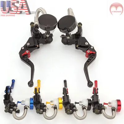 Motorcycle 7/8  Brake Clutch Levers Set Master Cylinder Reservoir Universal US • $45.98