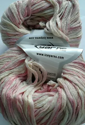 2 X 50g Cotton Mesh Style Tape Yarn Pink/Cream. Knit/Crochet/Textile Art • £12.91