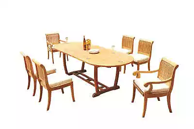 7-Pc Outdoor Teak Dining Set: 94  Masc Oval Ext Table 6 Arm/Armless Chairs Giva • $3253.25
