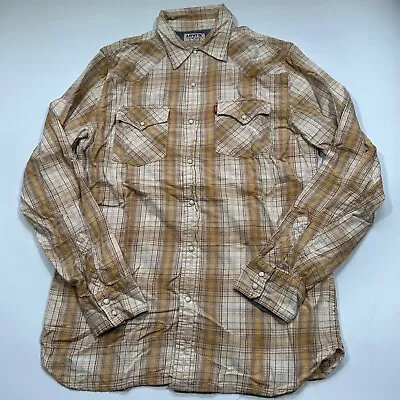 Levis Shirt Mens Size Medium Yellow Plaid Authentic Jeanswear Pearl Snap Flannel • $16.49