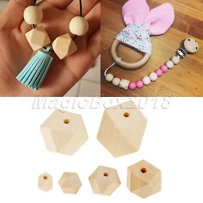 £3.40 • Buy Natural Unfinished Geometric Wood Beads Octagon Beads DIY 7 Size