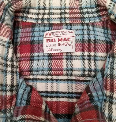 Vintage 60s 70s Mens Big Mac JC Penney Striped Flannel Shirt Large 16-16.5 Soft • $80