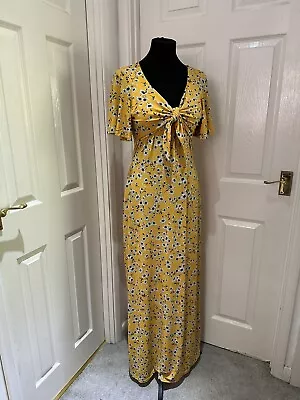 BNWOT Oasis Yellow Floral Size M Knot Maxi Dress Jersey Summer Festival Holiday • £16