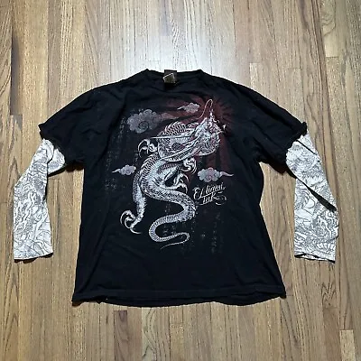 Miami Ink BLACK Dragon T SHIRT Long Sleeve SZ XL Thermal Death Dishonor Mens • $39.99