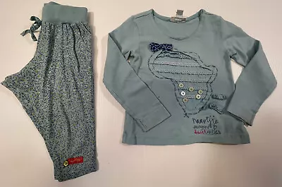 Naartjie Girl’s Blue Cotton Long Sleeve Top Bubble Crop Pant Set Size 3 • $14.94