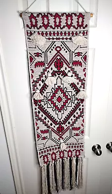 Middle Eastern Wall Tapestry Reversible 48 X 13  Heavy Knit Woven Fabric Tassels • $75.88