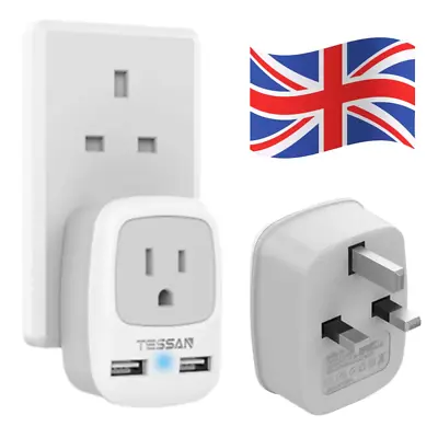 Power Plug Adapter With 2 USB 1 Outlet For US Travel To UK London Ireland Type G • $13.99