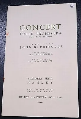 1948 Laurence Turner Violin Halle Orchestra Programme Victoria Hall Hanley Stoke • £3