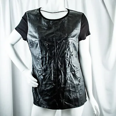 VINCE CAMUTO [New] Jet Black Ripped Leather Women Blouse Top Size L • $200