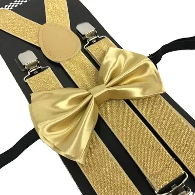 Champagne Gold Suspender And Bow Tie Set Wedding Formal For Men Women (USA) • $9.99